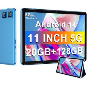 Tablet 2024 11 Inch Tablet Android 14 Tablets with 128GB + 20GB Large Storage, Octa-Core 2.0Ghz, 8000mAh,18W Fast Charging, 5G WiFi, GPS, 5+13MP Camera, Widevine L1, Face Unlock-Blue