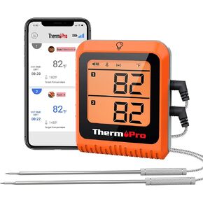ThermoPro 650 ft Wireless Meat Thermometer for Smoker Grill, Meat Thermometer Digital Wireless with 2 Probes, Bluetooth Meat Thermometer Rechargeable, Smoker thermometer Valentines Day Gifts for Him