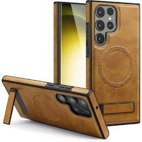 for Samsung Galaxy s24 Ultra Case Leather [Compatible with Magsafe Wireless Charging] Magnetic Cover Stand Funda para S 24 Ultra 6.8 '' 5G 2024 Rugged Best Phone Cases Brown