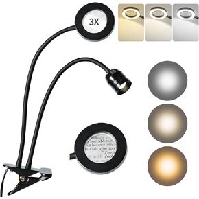 Zoomable LED Reading Book Light for Bed Headboard, Clip on Light, Bedside Reading Light, Desk Lamp, Dimmable USB Spotlight with Magnifying Glass Clamp on Desk, Adjustable Beam Angle 15°-80°