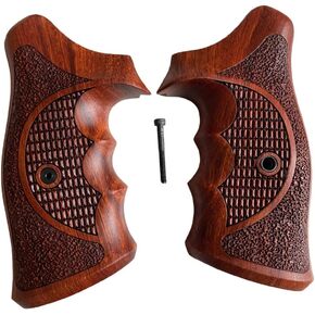 Handmade reproductive Padauk Wood Grips Compatible with Taurus Tracker/Judge 17 44 415 425 450 617 627 692, Compact Frame, Diamond Cross/Rough Engraved #TK6