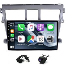 9 inch Android 13 Wireless CarPlay Android Auto Car Radio for Toyota Vios Yaris 2007-2012, 2+32G Touch Screen Double Din Car Stereo with WiFi Bluetooth FM RDS GPS Navigation DSP SWC+Backup Camera