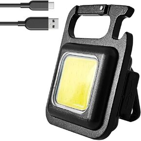 Cob Keychain Flashlight with Bottle Opener, EDC Gear for Men - 4 Light Modes, Magnet Keychain Lights for Emergency, Fishing, Camping, and Walking, Compact Flashlight Black (Pack of 4)
