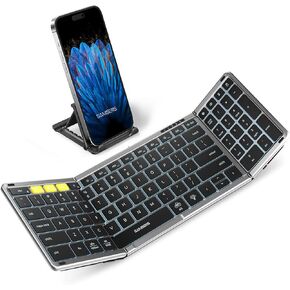 Samsers Foldable Bluetooth Keyboard with Numeric Keypad, Full-Size Wireless Folding Keyboard with Backlight, Portable Travel Keyboard for iOS Android Windows Mac OS, Support 3 Device(BT5.1 x 3), Gray