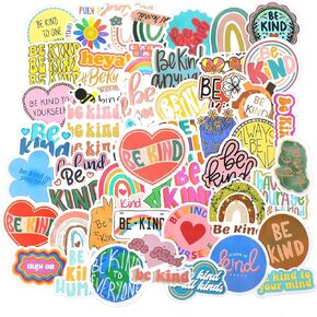 50Pcs Be Kind Stickers, Kindness Stickers Be Kind to Yourself Sticker Friendly Waterproof Vinyl Decals for Water Bottles Laptop Refrigerator Luggage Phone Skateboard Decor