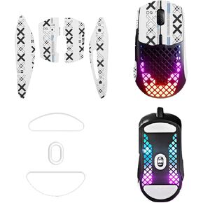 Mouse Grip Tape for SteelSeries Aerox 3, Rounded Curved Edges Mouse Feet Skates,Self-Adhesive PreCut Sweat-Resistant Professional Mice Upgrade Kit(Foot pad + White Mouse Grip Tape)