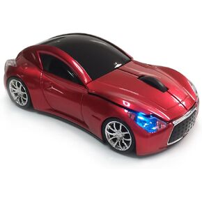 Car Mouse for Computer, Wireless Mouse Car Shaped Mouse for Laptop, PC, Mini Cute Mouse with 2.4Ghz USB Receiver, 3D, 1600DPI, Silent Clicks, LED Headlights (Red)