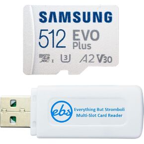 Samsung 512GB EVO Plus MicroSD Memory Card for Drone Works with Mavic 3 Pro, Air 3, Air 3s, Mavic 3, Mavic Pro Platinum (MB-MC512SA) Bundle with 1 Everything But Stromboli SD & MicroSDXC Card Reader