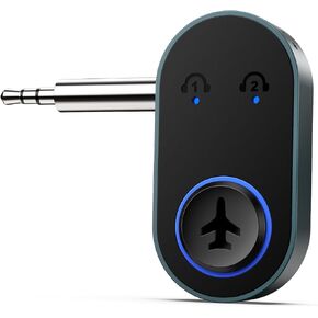 Upgraded Bluetooth 5.3 Transmitter, Aux Bluetooth Adapter Mini Portable 3.5mm Aux Adapter,16H Battery, Dual Device Connection for Laptop, Radio, Headphones, Speakers, TV