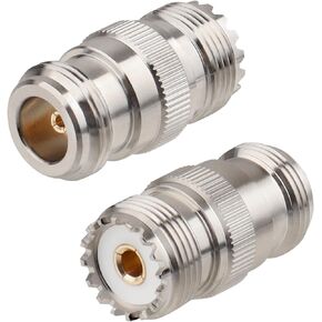 N Female to UHF Female RF Coaxial Adapter Connector 2PCS– N Female to SO-239 Nickel-Plated Brass Connector for RF Applications, Low Loss Conversion for UHF and N-Type Connections