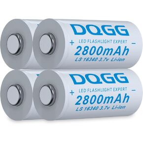 16340 Rechargeable Battery 2800mAh 3.7Volt Li-ion Batteries Button Top 4 Pack for Headlamp Flashlight