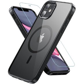 Fin2feel Magnetic Case for iPhone 11 Case, with Tempered Glass Screen Protector, [Compatible with MagSafe], Military Drop Protection Shockproof Matte Back Cover for iPhone 11 6.1 inch,Black