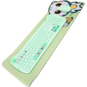 EBTOOLS Keyboard Combo - Retro Cute Cat Theme, 2.4GHz, 110 Round Keys, Ergonomic Design, Compatible for Windows, Green