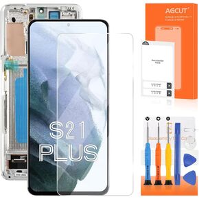 OLED for Samsung Galaxy S21 Plus Screen Replacement S21 Plus 5G LCD Display SM-G996W SM-G996U LCD Digitizer Screen Touch Assembly Silver with Frame(Original Size,Support Fingerprint)