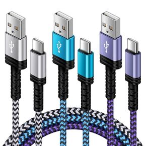 USB C Charger Cable Fast Charger Phone Android Power Cord 5FT/3Pack Braided USB A to Type C Cable Fast Charging for Samsung Galaxy S25 S24 S23 Ultra,Z Fold 5,A15,A55,A14,A54,S22,S21,S20,Pixel 9 8,7a,7