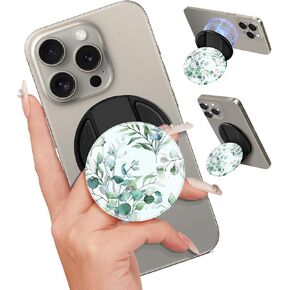 Phone Grip Compatible with Magsafe - Magnetic Phone Grip Stand Cute Leaves Finger Grip Kickstand Ring Holder Women Girls Compatible with Magsafe Accessories for iPhone 16/15/14/13/12 Series