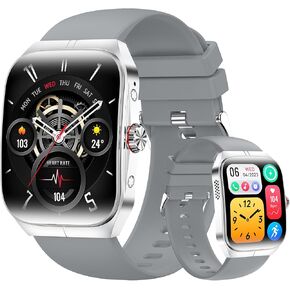 Smart Watch for Men Women, Fitness Tracker for Android/iOS, 1.95" AMOLED Screen Smartwatches with NFC, Weather Forecast, Blood Oxygen Monitor, Calls and Messages, Heart Rate(2 Watch Bands) Silver