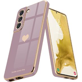 Teageo for Samsung Galaxy S22 5G Case for Women Girl Cute Love-Heart Luxury Bling Soft Back Cover Raised Full Camera Protection Bumper Silicone Shockproof Phone Case for Galaxy S22 5G, Lavender
