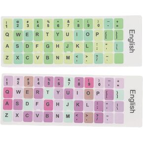 2Pcs PVC English Keyboard Replacement Letter Stickers, Colorful Background and Black Lettering, for 10-17inch Desktop Laptops(C)