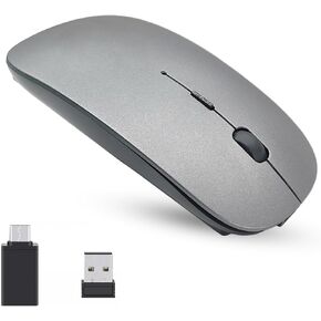 Bluetooth Wireless Dual Mode Mouse,Rechargeable Mouse for Mac/Windows/Android Tablet,Bluetooth Wireless Mouse for iPad/Mac/Laptop/PC/Computer,2.4G Wireless Mouse for Desktop/Notebook/Computer(Gray)