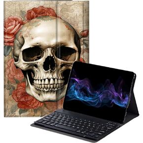 Skull Roses Keyboard Case for Samsung Galaxy Tab S6 Lite 10.4 inch 2022 (SM-P613/P619)/2020 (SM-P610/P615),Slim Stand Protective Cover with Detachable Keyboard