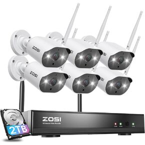 Zosi 2K 8ch WiFi Camera Camera System ، 6pcs 3MP 3MP في الهواء الطلق كاميرات واي فاي ، رؤية ملونة ليلية ، صوتية 2 ، صفارة الإنذار الأضواء ، 8 قناة 2K للمراقبة المنزلية NVR مع 2TB HDD لمدة 24/7 التسجيل in Kuwait