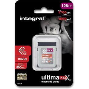 Integral 128GB CFexpress Memory Card Type B 2.0 8K RAW and 4K 120 FPS 1700MB/s Read 1600MB/s Write Speed Designed for The Cinematographer and Professional Photographer