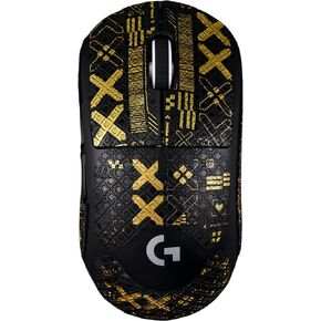 Mouse Grip Tape Full Coverage for Logitech G PRO X Superlight 1&2 Self-Adhesive PreCut Sweat-Resistant Professional Mice Upgrade Kit (Black Gold Printsteam_Lizard, for G PRO X Superlight 1&2)