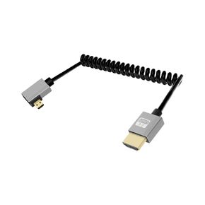 4K Left Angle Micro HDMI to HDMI Coiled Cable 3FT, 90 Degree Short HDMI to Micro HDMI Cable, Spring Spiral HDMI 2.0 Cable 4K@120Hz 18Gbps for Camera/Camcorder/HDTV/Tablet