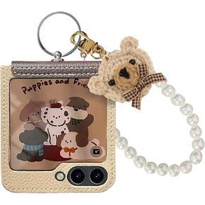 for Z Flip 6 Case with Ring & Chain, Galaxy Z Flip 6 Case Cute Bear Design for Women, Hinge Protection Shockproof Protective Flip Phone Case for Samsung Galaxy Z Flip 6