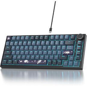 75% Wired Creamy Keyboard, Hot Swappable Mechanical Gaming Keyboard with Gasket Mounted, RGB Backlit, Red Switch, Knob Control for Win Pc Laptop(82White)
