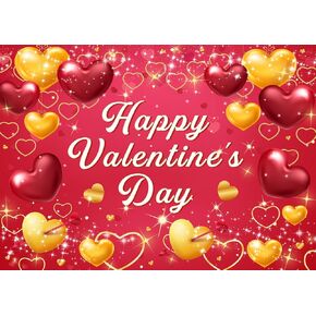 7x5FT Happy Valentines Day Backdrop Red Heart Valentines Backdrops for Photography Valentines Day Party Background Valentines Decoration Banner F240
