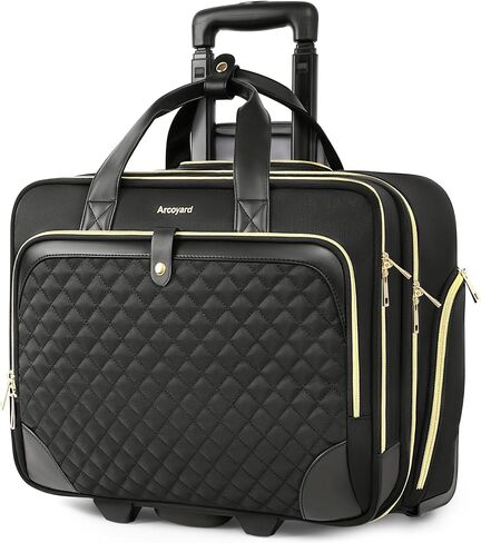 Rolling Laptop Bag Women, Rolling Briefcase for Women with Waterproof Pocket, 17.3 Inch Computer Bag for Women, Underseat Carry On Luggage with Wheels for Work Travel Business, Lightweight Black in Kuwait