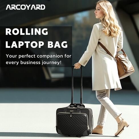 Rolling Laptop Bag Women, Rolling Briefcase for Women with Waterproof Pocket, 17.3 Inch Computer Bag for Women, Underseat Carry On Luggage with Wheels for Work Travel Business, Lightweight Black in Kuwait