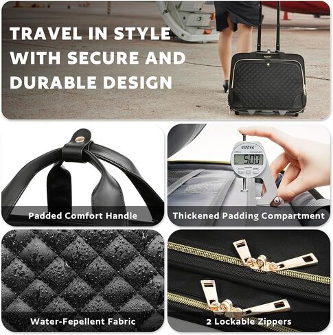 Rolling Laptop Bag Women, Rolling Briefcase for Women with Waterproof Pocket, 17.3 Inch Computer Bag for Women, Underseat Carry On Luggage with Wheels for Work Travel Business, Lightweight Black in Kuwait
