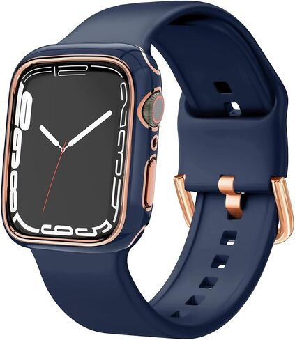 فرقة رياضية وحالة مصد متوافقة مع Apple Watch 40mm 38mm 41mm 42mm 44mm 45mm 46mm النساء ، وأشرطة السيليكون الناعمة وإطار حافة الحافة الذهب الوردية لسلسلة IWatch 10 9 8 7 6 5 4 3 2 1 SE in Kuwait