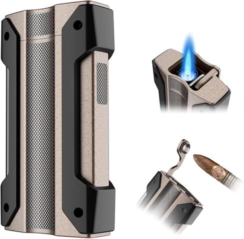 Cigar Torch Lighter, All-in-1 Cigar Lighter with Built-in Cigar Punch, Holder, and Draw Enhancer, Triple Jet Flame Refillable Butane Lighter for Smoking, Cigarette Lighter Gift for Men in Saudi Arabia