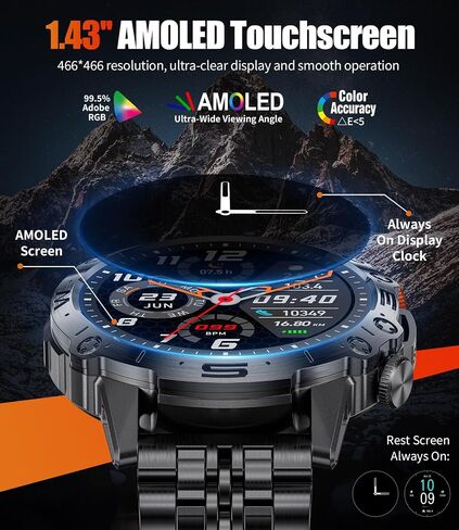 SUNKTA Military Smart Watches for Men(Answer/Dial Calls),1.43" AMOLED Smartwatch with Heart Rate/SpO2/Sleep Monitor,400mAH Fitness Tracker with 126 Sport Modes for Android iOS in Saudi Arabia