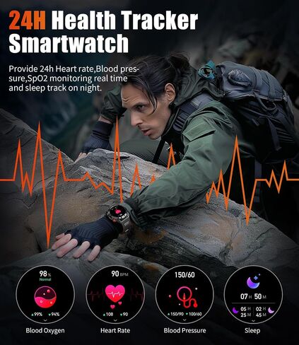 SUNKTA Military Smart Watches for Men(Answer/Dial Calls),1.43" AMOLED Smartwatch with Heart Rate/SpO2/Sleep Monitor,400mAH Fitness Tracker with 126 Sport Modes for Android iOS in Saudi Arabia