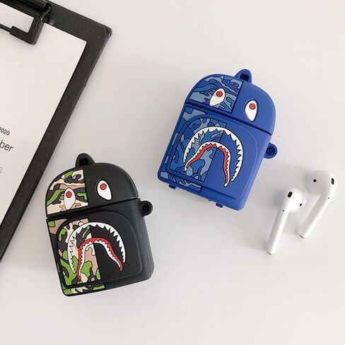 يتوافق مع حقيبة أسماك AirPods Airpods 1 و 2 حقيبة أسماك القرش ، وغطاء حقيبة أسماك الكرتون ثلاثية الأبعاد للسيليكون ، و Cowaii Fashion Fashion Funder Men ، حالات نساء من أجل AirPods (حقيبة سمك القرش الأزرق) in Saudi Arabia