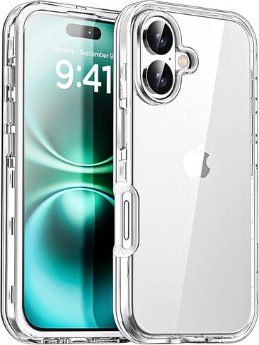 AICASE for iPhone 16 Plus Clear Case (6.7 ") ، حماية الانخفاض الشاق للكامل الكامل للعقار المقاوم للصدمات/غبار من 3 طبقات من الغطاء العسكري القاسي القوي لـ iPhone 16 Plus in Saudi Arabia