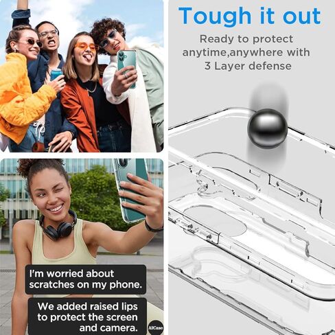 AICASE for iPhone 16 Plus Clear Case (6.7 ") ، حماية الانخفاض الشاق للكامل الكامل للعقار المقاوم للصدمات/غبار من 3 طبقات من الغطاء العسكري القاسي القوي لـ iPhone 16 Plus in Saudi Arabia