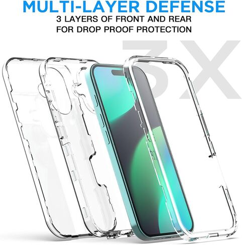 AICASE for iPhone 16 Plus Clear Case (6.7 ") ، حماية الانخفاض الشاق للكامل الكامل للعقار المقاوم للصدمات/غبار من 3 طبقات من الغطاء العسكري القاسي القوي لـ iPhone 16 Plus in Saudi Arabia