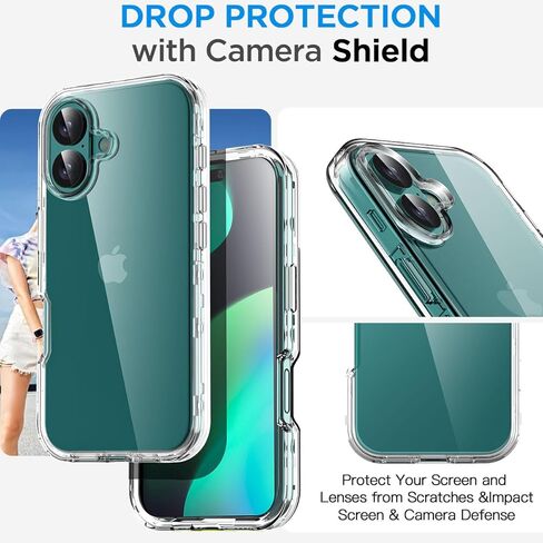 AICASE for iPhone 16 Plus Clear Case (6.7 ") ، حماية الانخفاض الشاق للكامل الكامل للعقار المقاوم للصدمات/غبار من 3 طبقات من الغطاء العسكري القاسي القوي لـ iPhone 16 Plus in Saudi Arabia