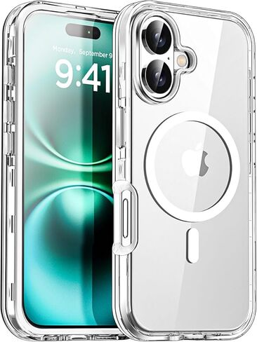 AICASE for iPhone 16 Plus Clear Case (6.7 ") ، حماية الانخفاض الشاق للكامل الكامل للعقار المقاوم للصدمات/غبار من 3 طبقات من الغطاء العسكري القاسي القوي لـ iPhone 16 Plus in Saudi Arabia