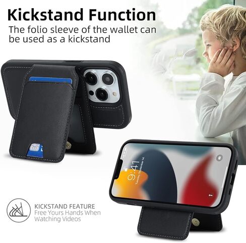 for iPhone 13 Pro Max case with Credit Card Holder mag Safe,for iPhone 13 Pro Max Phone Leather Case Wallet for Women Compatible mag Safe Wallet Detachable 2-in-1 for Men-Black in Kuwait