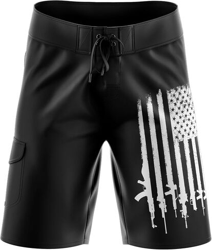 Tactical Pro Supply Men’s American Flag Board Shorts, Patriotic USA Flag Drawstring Waist Regular Fit in Kuwait