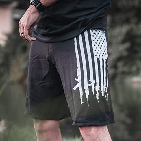 Tactical Pro Supply Men’s American Flag Board Shorts, Patriotic USA Flag Drawstring Waist Regular Fit in Kuwait