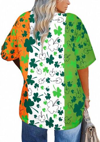 Plus Size St Patrick's Day Shirts for Women Green Lucky Short Sleeve Striped Shirt Funny Irish Holiday T-Shirt in Kuwait