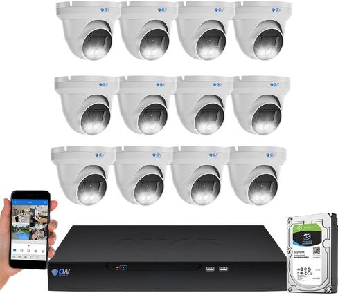 GW Security NDAA & TAA شكوى 16 قناة 4K كاميرا أمان كاميرا مع 12 × 8 ميجابكسل 130 درجة زاوية واسعة بوي كاميرات قبة ميكروفون ليلية كاملة ، الكشف عن الإنسان الذكي الذكية ، in Kuwait